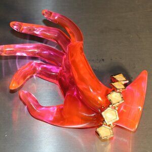 Geometric Pentagon Gold Toned with Peach Rhinestones Stretch Bracelet